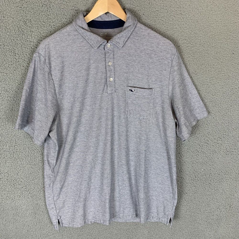 Vineyard Vines Edgartown Polo Shirt Mens L Blue Stripe Casual Preppy Golf